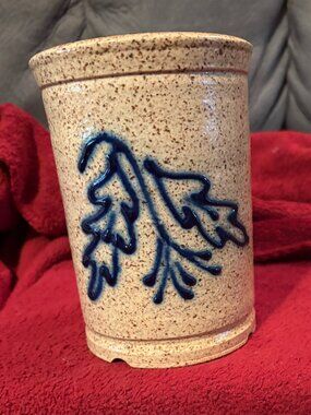 Brown Salt Glazed Utensil Holder/Planter-Rowe Pottery Style-Unmarked-6" High-EUC